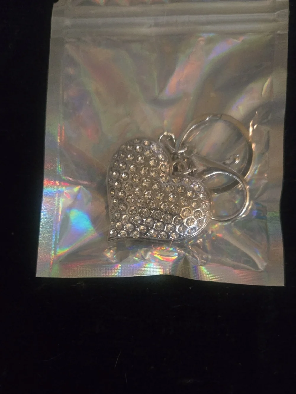 Rhinestone Heart Keychain, Bag PURSE Charm Silver Sparkle Bling